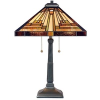 Antikes Braun Bunt Klassisch Tiffany Tischlampe Nachtlampe 2x60W/E27