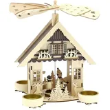 Pyramide "Haus mit Kindern" für 4 Teelichte 24x24x26cm Handarbeit CP00-5127