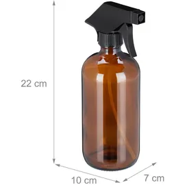 Relaxdays Sprühflasche Glas, 2x 500 ml, Set, nachfüllbar, Nebel & Strahl, Haarpflege, Reinigung, Zerstäuber, leer, braun