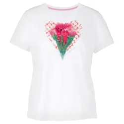 MARC CAIN Damen T-Shirt Baumwoll-Shirt im künstlerischen Herz Druck Kurzarm-Shirt UC48.78J52 251 Weiß/Pink/Grün - 38