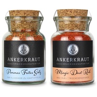 Pommes Frites Salz, Pommes Gewürz, für traditionelle Pommes als auch Süßkartoffelpommes, 130g im Korkenglas & Magic Dust, BBQ-Rub, Marinade für Fleisch, Gewürzmischung zum Grillen, 100g Korkenglas