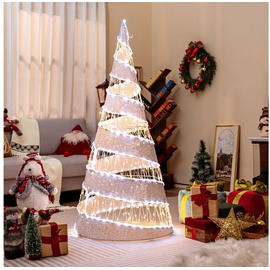 Costway 155 cm LED Weihnachtsbaum Kegelform, Lichterbaum mit Lichterkette, 300 warmweißen und 250 kaltweißen LEDs, Weihnachtsdeko, Spiral Tannenbaum innen außen, klappbar, Metall
