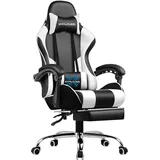 GTPLAYER Bürostuhl Gaming Stuhl Massage Gaming Sessel Ergonomischer Gamer Stuhl mit Fußstütze, Kopfstütze Massage-Lendenkissen, Gepolstert Gami... - Weiß