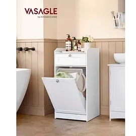 VASAGLE Badezimmerschrank mit Wäschekorb 40 x 40 x 80,2 cm weiß