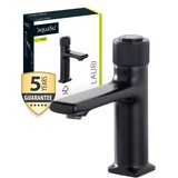 SANITOP-WINGENROTH 'aquaSu® Schwarze Waschtischarmatur Lauri, mit Drehgriff, Pop-Up-Ventil, Keramikkartusche, werkzeuglose Schaft-Befestigung, Messingkern, 799140