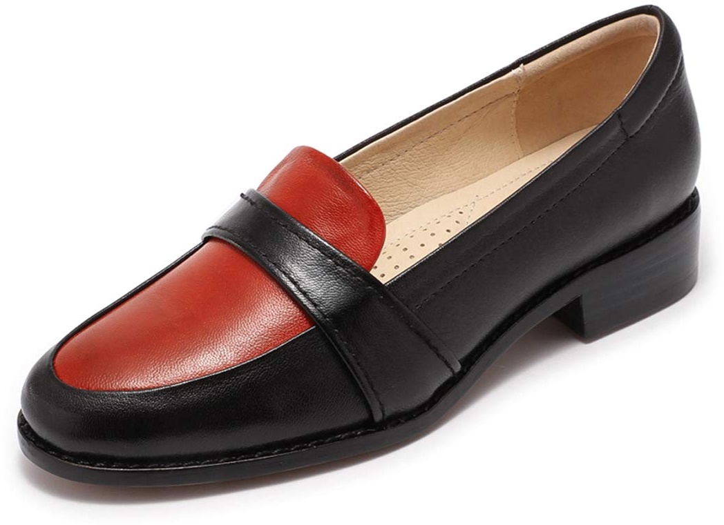 Mona flying Damen Handgefertigt Leder Loafer Slipper Mandelzehe Zweifarbig Mokassins Casual Schuhe,Schwarz-Rot,38 EU - 38 EU