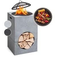 Blumfeldt Feuerschale, Tragbare Feuerstelle Outdoor, Feuerschalen für den Garten, Terrasse & Camping, Feuerschale mit Grillrost & Holzlagerfach, Sichere Stahlschale, Feuerstelle 50 x 75 x 50 cm