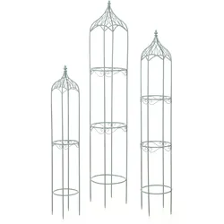 3er Set Rankhilfe HWC-H90, Rankgitter Rosensäule Staudenstütze, Metall Höhe 162/140/114cm rund antik