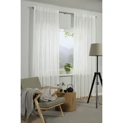 Gardine GARDINIA "GRS Schal Zen Silence mit Gardinenband", weiß, B:135cm H:245cm, Obermaterial: 100% Kunststoff, Gardinen, blickdicht, Kunststoff, Stoff aus 50 % recyceltes Polyester