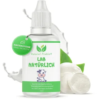 Natural Probio® Käse Lab, Natur Lab 50 ml, Lab für käseherstellung | Präzise Dosierung, Hohe Konzentration 1:10.000 U, hohe Ergiebigkeit 250 – 500 l | Frischkäse und Käse