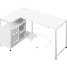 Woltu Schreibtisch L-Form, Eckschreibtisch, mit Steckdosen USB-A, Metallrahmen, Weiß