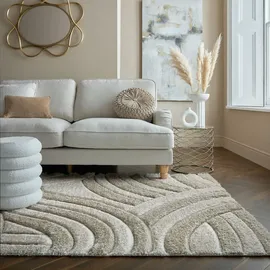 KADIMA DESIGN Hochflor-Teppich aus 100% recyceltem Polyester, handgeschnitzt & umweltfreundlich – "Nadd". Naturfarben, 80x150 cm Kadima Design