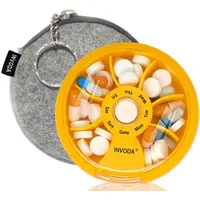 Pillen-Organizer, Reise-Pillen-Förmchen, wöchentlich, niedlich, rund, Pillenbox, Geldbörse, Pillenbehälter, tragbar, kleine Medikamenten-Organizer (Orange + Tasche)
