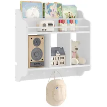 Woltu Kinderregal mit 1 Oberfach und 3 offenen Fächern 4 Haken  weiß