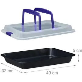 Relaxdays Backblech mit Deckel, 3 in 1 Kuchen Transportbox, BT 40,5 x 32,5 cm, Backform, Transporthaube, schwarz/blau