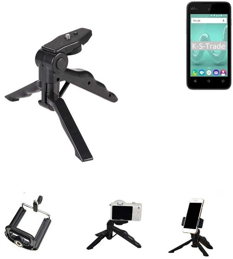 K-S-Trade für Wiko Sunny 4 Smartphone-Halterung, (Stativ Tisch-Ständer Dreibein Handy-Stativ Ständer Mini-Stativ) schwarz