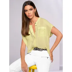 Kurzarmbluse HEINE, Damen, Gr. 42, gelb (pastellgelb), 100% Polyester, unifarben, Rundhals, Kurzarm, Blusen