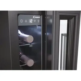 Candy CCVB 15/1, Integrierter Weinkühlschrank, 7 Flaschen, UV-Schutz, Anti-Vibration, LED-Innenbeleuchtung, 39 dBA, Schwarz, Schwarz - Schwarz