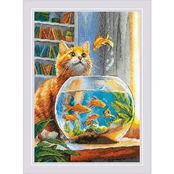 Stickbild "Katze & Goldfisch", 21 x 30 cm