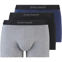 bruno banani Boxershorts BRUNO BANANI "Short 3Pack Energy Cotton" Gr. XXXL, blau (schwarz/navy/graumelange) Herren Unterhosen mit Schriftzug am Bund