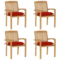 VidaXL Stapelbare Gartenstühle mit Kissen 4 Stk. Massivholz Teak