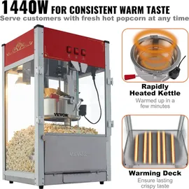 Vevor Popcornmaschine Popcornautomat Popcorngerät 1440 W Popcornmaschine, 12-oz-Kessel für 80 Tassen pro Ladung, Popcornmaschine für die Arbeits...