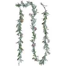 Vevor Weihnachtsgirlande, 2,7 m, realistisches Grün, Tannengirlande, dekoriert mit Weinreben, Olivenblättern & Beeren, immergrüne Kunstgirlanden mit Lichterkette für Weihnachtsdeko für Kaminsims