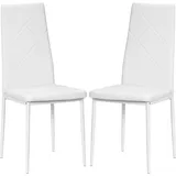 HOMCOM Set 2 Esszimmerstühle mit hoher Rückenlehne, Küchenstühle aus Kunstleder mit Diamantsteppung, rutschfeste Fußkappen und Stahlbeine für Wohnzimmer, 41x50x97 cm, Weiß   Aosom