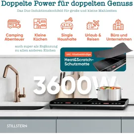 STILLSTERN Doppel-Induktionskochfeld -Kochplatte 3600W, 18 Stufen, 24h Timer,