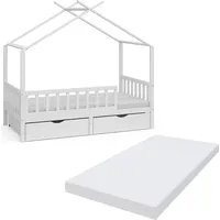VitaliSpa Kinderbett, Franka 80 cm mit 2 Schubladen und Matratze, Weiß - Weiß