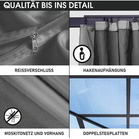 Brast Pavillon 3,5 x 3,5 m inkl. Moskitonetz Dunkelgrau