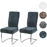 2er-Set Esszimmerstuhl HWC-G56, Küchenstuhl Freischwinger Stuhl Lehnstuhl, Metall Stoff/Textil Chenille ~ blau-grün