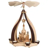 Zeidler Holzkunst Weihnachtspyramide Zeidler Design Pyramide Wenge /Hainbuche, Dresdner Frauenkirche, Handarbeit aus dem Erzgebirge beige