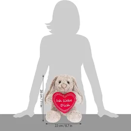 Brubaker Hase Kuscheltier mit Herz Rot und Schlappohren - Ich Liebe Dich - 28 cm Plüschhasen Geschenk - Stofftier Kuschelhase - Plüschtier Grau Braun