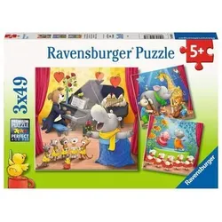 RAVENSBURGER 05638 Kinderpuzzle Tiere auf der Bühne 3x49 Teile