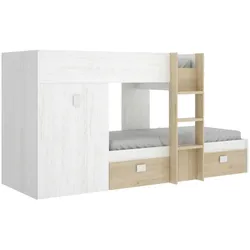 Dmora Cevedale Kinderbett, Komplettes Schlafzimmerset mit Kleiderschrank und Schubladen, 271x111h150 cm, Weiß und Eiche