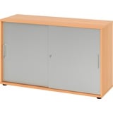 bümö Schiebetürenschrank "2OH" - Aktenschrank abschließbar, Sideboard Schrank mit Schiebetüren in Buche/Silber - Büroschrank aus Holz mit Schiebetür,