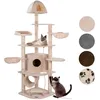 HAPPYPET Großer Kratzbaum stabil 200 cm hoch - Katzenbaum Kletterbaum für Katzen, 8 cm Natur-Sisalstämme, Liegemulden, XL Haus, Kratzrolle, Spielseil, Liegeplattform Beige