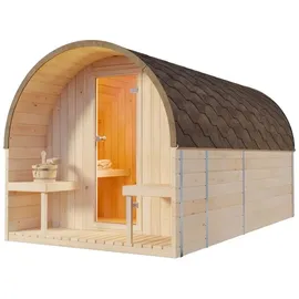 FinnTherm Fasssauna ScandiPod Deluxe, Fasssauna 2 Sitzbänke aus Holz ... Sauna mit 42 mm Wandstärke, Außensauna Mit Montagematerial - FinnTherm