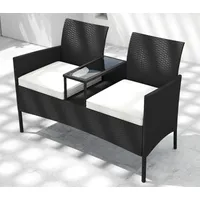 COSTWAY Balkonset, Gartenbank 2 Sitzer, Kissen, mit Tisch, Rattan, wetterfest weiß