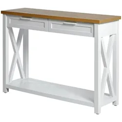 Konsolentisch JAHNKE "Chalet", braun (montana eiche, weiß, weiß, montana eiche), B:110cm H:77,2cm T:34cm, Tische, Konsolentisch mit 2 Schubladen und Ablage, Landhausstil, X-Design
