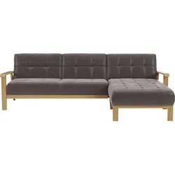 Ecksofa SIT & MORE "Billund L-Form", braun, B:264cm H:88cm T:183cm, 100% Polyester, Sofas, Armlehnen aus eichefarbigem Buchenholz, verschiedene Bezüge und Farben