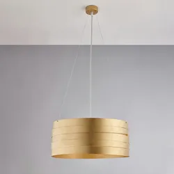 Mambo - Weiß lackierte Eisenpendelleuchte mit antikem Golddekor und verstellbaren Stahlkabeln, 3 Lichter 120 - Ø45 - BL157-3-ORO