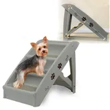 AUFUN Hunderampe Hundetreppe Hunderampe Haustiertreppe Treppen 4 Stufen, mit Rutschfesten Matte und Stützstange, 49x38x61cm grau