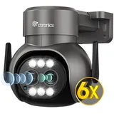 Ctronics 6X Hybrid-Zoom Überwachungskamera Aussen WLAN mit Auto-Zoom-Tracking, PTZ IP Kamera Outdoor mit Dual-Objektiv, Personenerkennung, Farbnachtsicht, Zwei-Wege-Audio PC/IP66/7 * 24 (1, Grau)