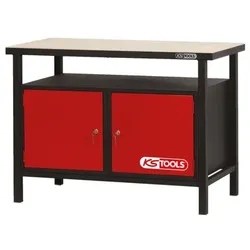 Profi-Werkbank mit 2 Türen, H840xB1200xT600mm - schwarz-rot