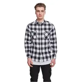 URBAN CLASSICS Flanellhemd Schwarz/Weiß L