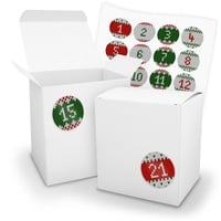 itenga Adventskalender zum Füllen 24x XL Würfel 11x9x12cm WEIß + Sticker V18 Z28