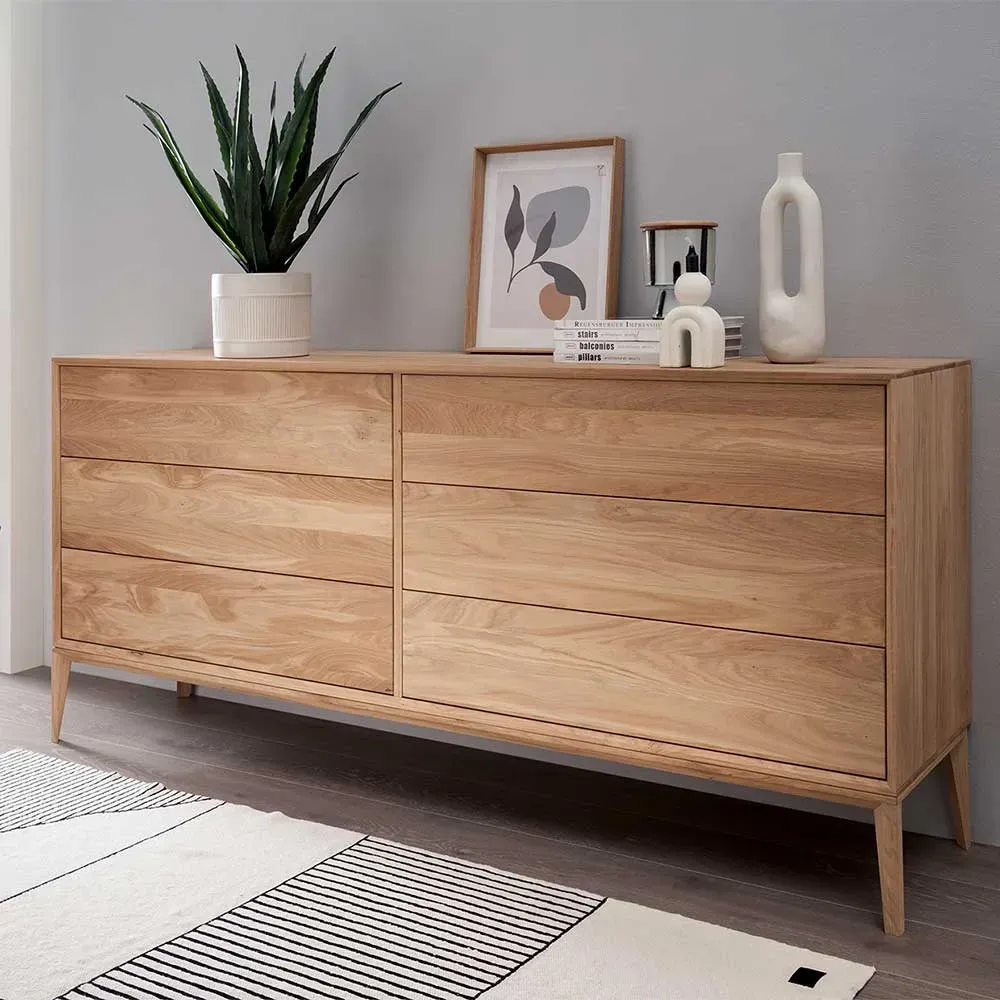 Sideboard mit Schubladen aus Wildeiche Massivholz Bianco geölt 178 cm breit
