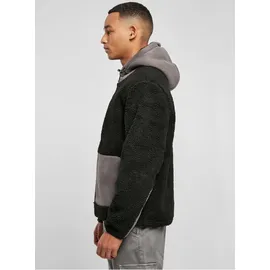 URBAN CLASSICS Hooded Sherpa Jacket black/asphalt S - Schwarz/Grau - S